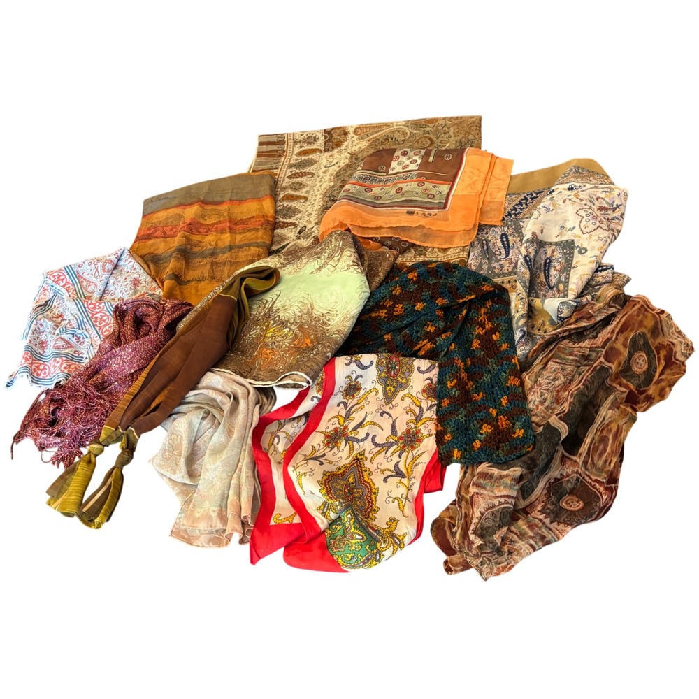 Lot of 12 Scarves Vintage 60s 70s Hippie Autumn Boho Fall Wholesale Resell Craft